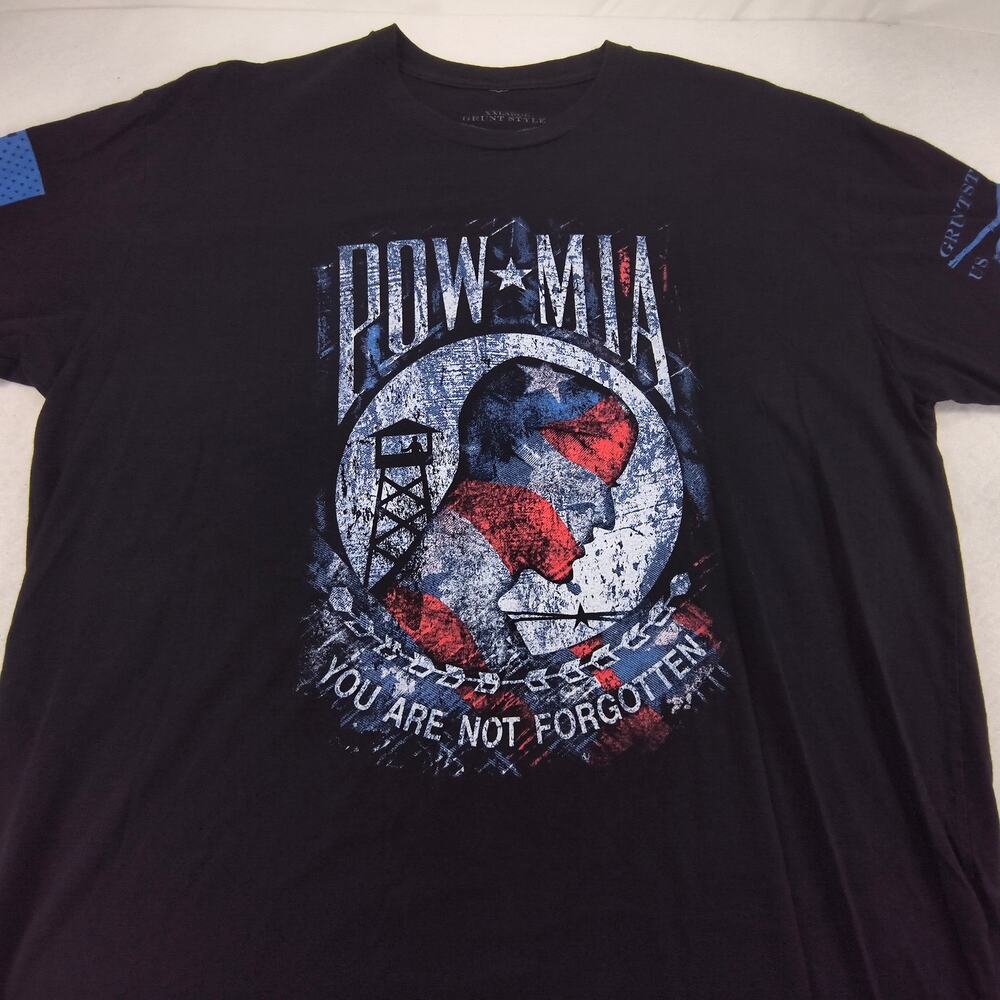 Grunt Style POW MIA Crew Neck Graphic Short Sleeve Shirt Mens Size 2XL Black
